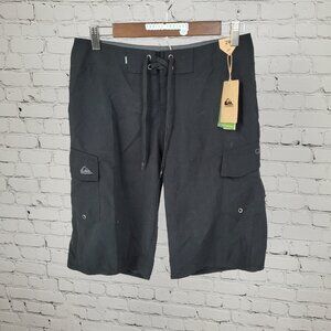NWT Quiksilver Black Manic 22” Drawstring Swim Trunks Board Shorts Size 29 Long